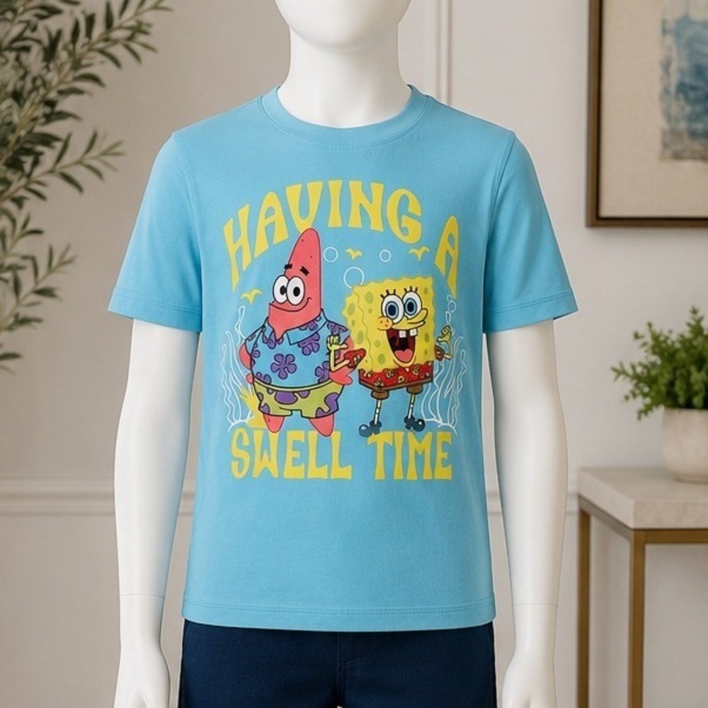 Nickelodeon Boys Rash Guard SpongeBob Patrick UV50 Swim Shirt Blue 4/5